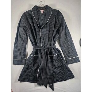 Victoria Secret Womens Short Robe Black White Polka Dot Shortie Kimono Size M